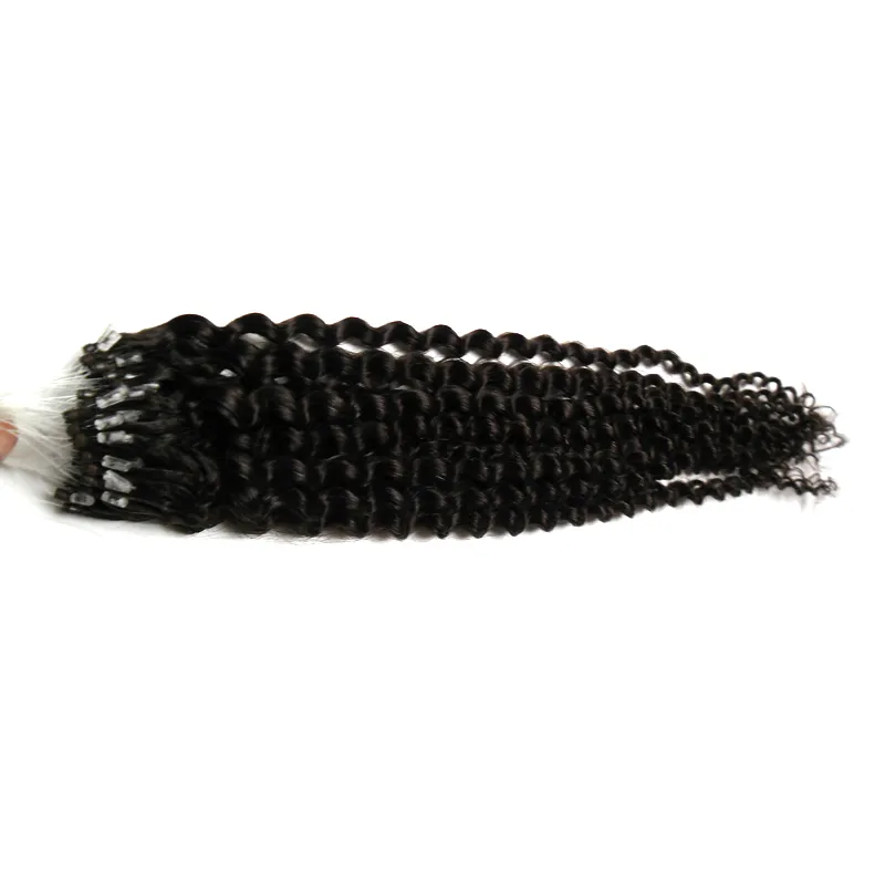 Kinky Curly Micro Loop Ring Pärlor Remy Human Hair Extensions Easy Länkar Brasilianska Virgin Hair Natural Color 100g