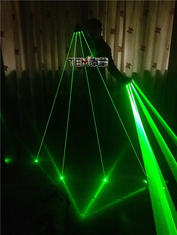 Guanti laser verdi di spedizione gratuita con laser 532nm 80mW, guanti da palco a LED Guanti luminosi DJ Club / Party Show