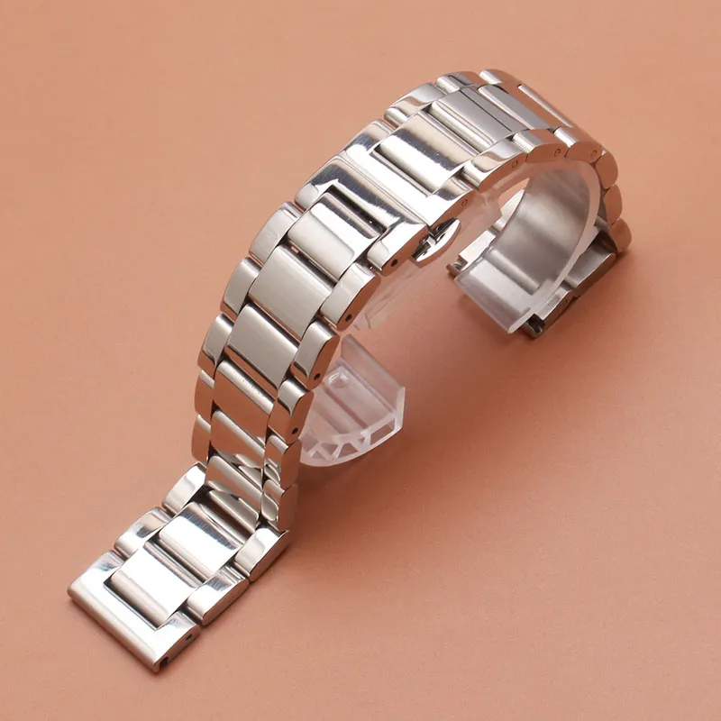 18mm 20mm 21mm 22mm 23mm 24mm Silver polished stainless steel metal Watch band strap Bracelet fashion butterfly buckle clasp watch262V