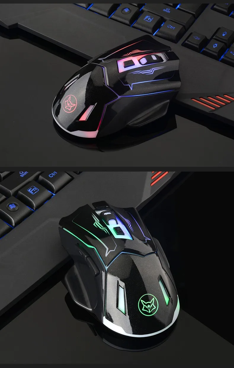 Super Ice fox USB Rechargeable Wireless Gaming Mouse with flashling Backlight Q5 Silent Gamer 6D Optical Mice for Desktop PC Lapto6560391