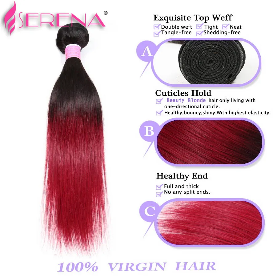 Nerz Brasilianische jungfräuliche Haare Straight Hair Webs mit Verschluss 1B 99J Burgundy Ombre Spitzenverschluss mit Bündeln Ombre Zwei -Ton menschlich 1243510