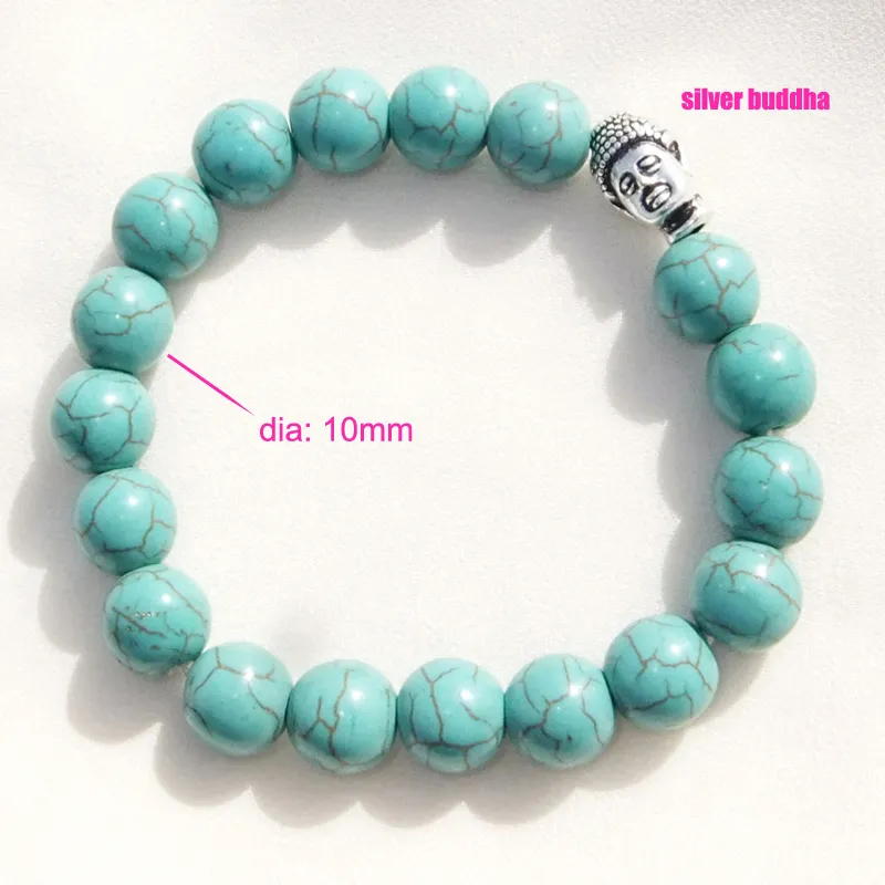 Trendy Turquoise Bracelet Handmade Buddha Beads Charm Beaded Bracelets Elastic Chain Bangle for Women Men Natural Stone Jewelry