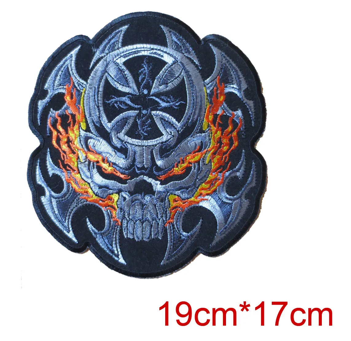 Details zum 7'' großen PATCH Biker Stickerei Patches Flammenschädel gekreuzt 19 cm 17 cm Green House Patch222P