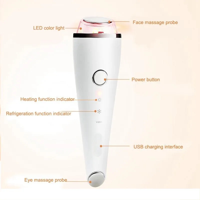Ultrasonic Frio Martelo Vibração Vibração Face Massager Eye Massager LED Photon Recarregável Beleza Cuidados com Pele Anti Linhas Ingleses Portátil Home Uso