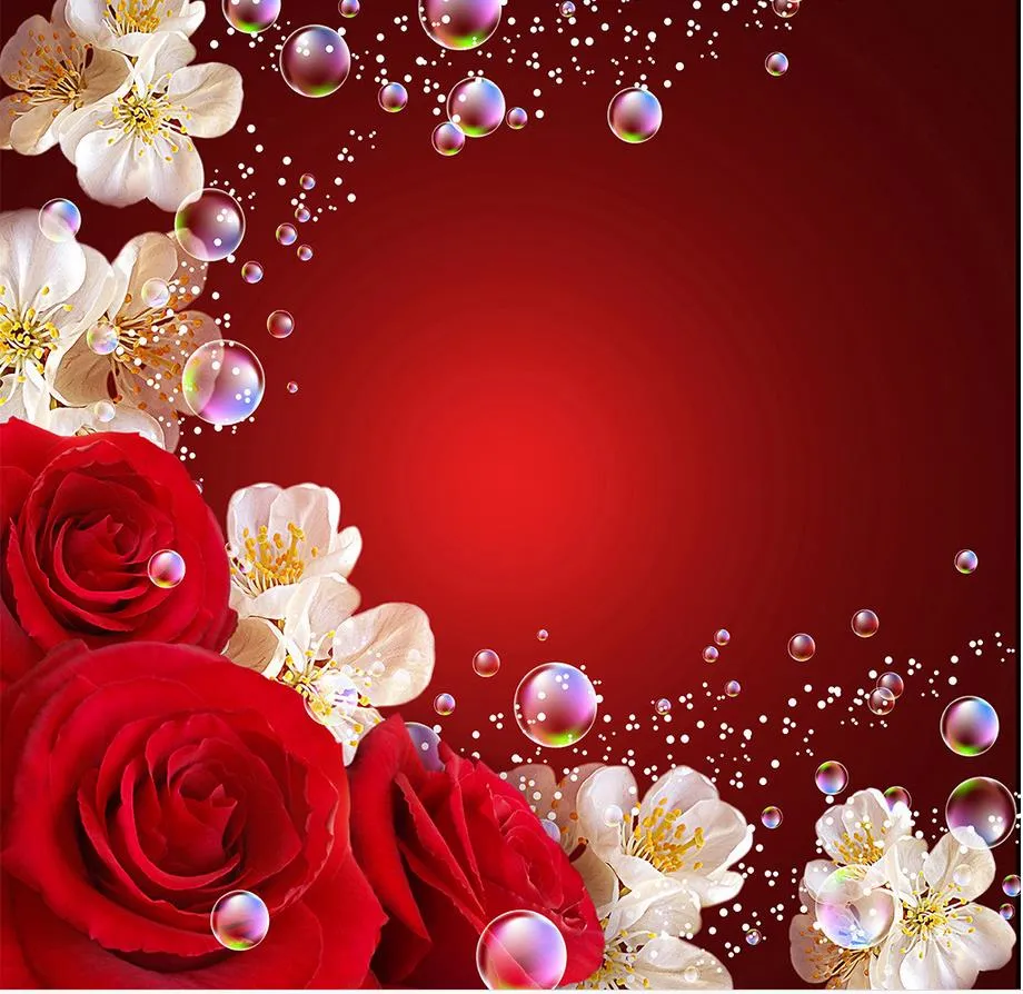 Top Klassieke 3D-Europese stijl TV Setting Muur van Rozen Rood Mooie Dream Red Rose Flower
