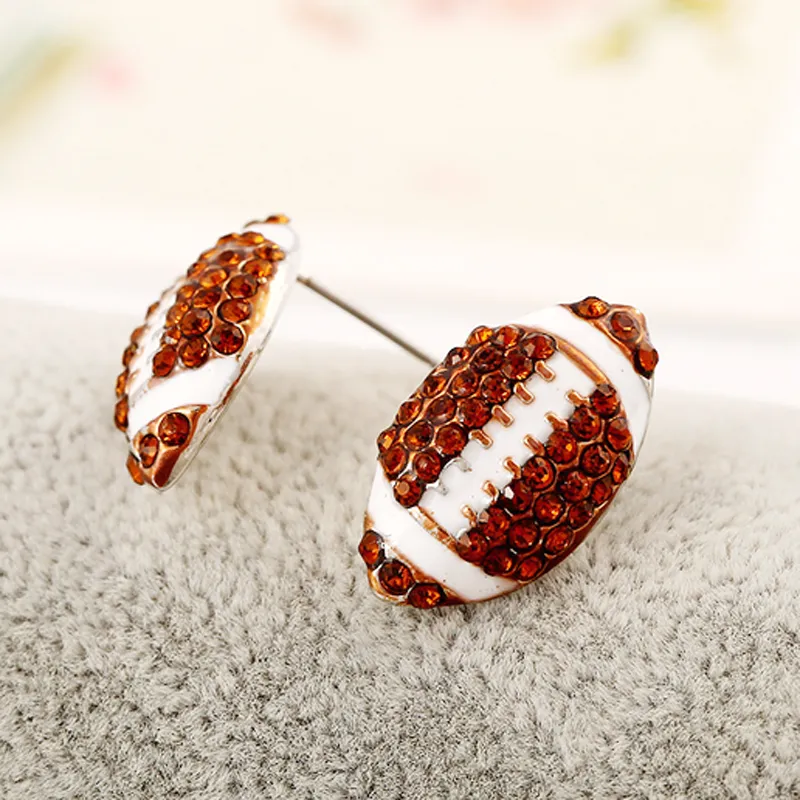 New Fashion Sports Game Ball Post Stud Earrings Rhinestone Basketball Volleyball Baseball American Football Fan Jewelry Gifts Wholesale