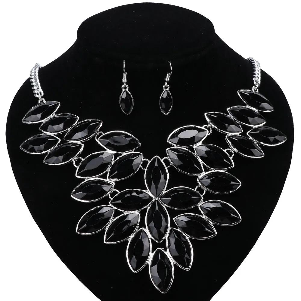 OUHE Classic Wedding Sets For Bridal Crystal Jewelry Sets Silver Plated Necklace Earring Party Bridal Accessories Sets 