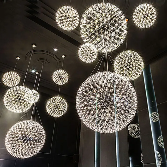 Nowoczesny salon Lampa Wisiorek Światła Ze Stali Nierdzewnej Piłka LED Żyrandol Fajerwerk Light Restaurant Villa Hotel Project Wisiorek Oświetlenie