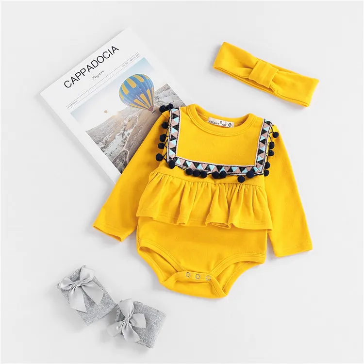 INS folk-custom romper cartoon baby tassel Jumpsuits kids Climbing clothes C3001