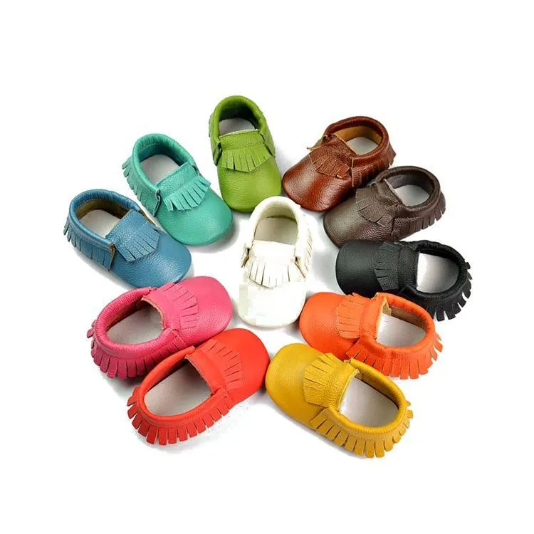 Baby First Walkers Shoes 정품 가죽 Tassels Moccasins 부드러운 가죽 아기 가죽 moccasins soft sole 13 색