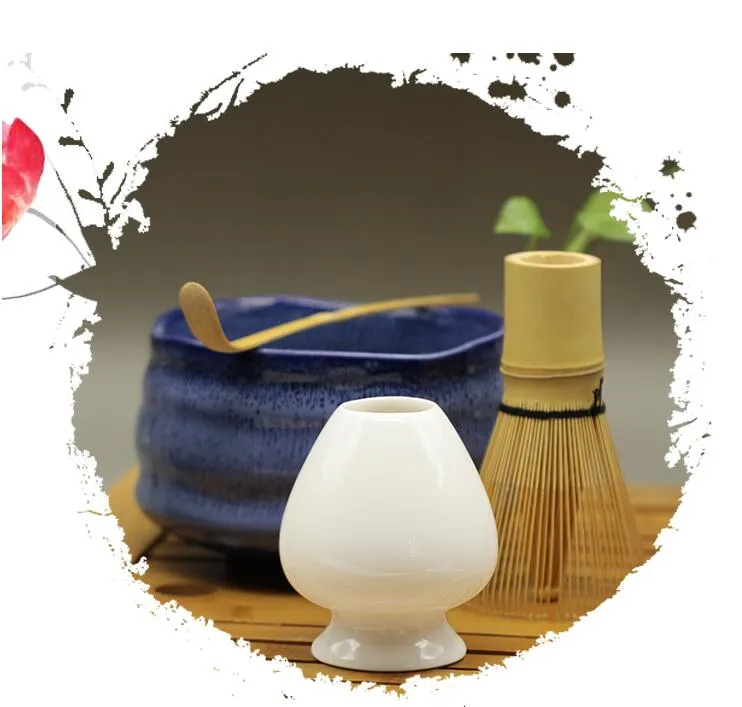 Ny ankomst Vacker vit porslin Japansk matcha står bambu whisk hållare kreativ design säkerhetsförpackning t186