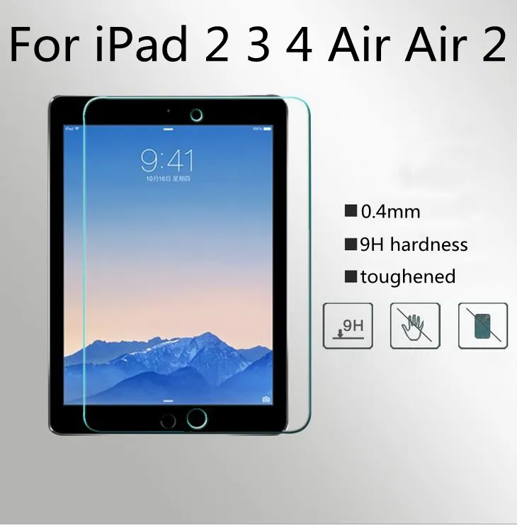 IPad 2 3 4에 대 한 단 조성 강화 공기 공기 2 0.4 mm 9 H 경도 LCD 스크린 / LOT에 대 한 극단적 인 명확한 화면 보호기