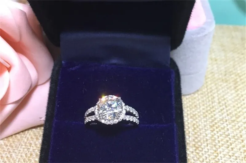 YHAMNI Echt Solide 925 Silber Hochzeit Ringe Schmuck für Frauen 2 Karat Sona CZ Diamant Verlobungsringe Zubehör XMJ510297V