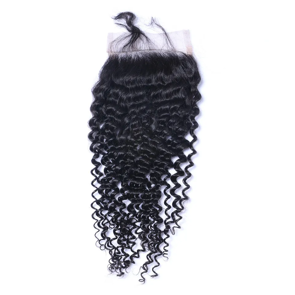 Virgem Brasileira Virgem Curly Human Remy Hair 4x4 Fechamento de renda pré-coberto com cabelos para bebês