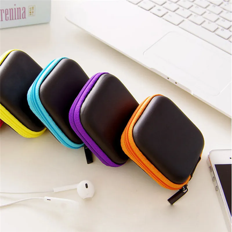 Headphone Bag Portable Mini Zipper Cover PU Leather Earphone Bag Protective USB Cable Organizer Portable Earbuds Pouch box