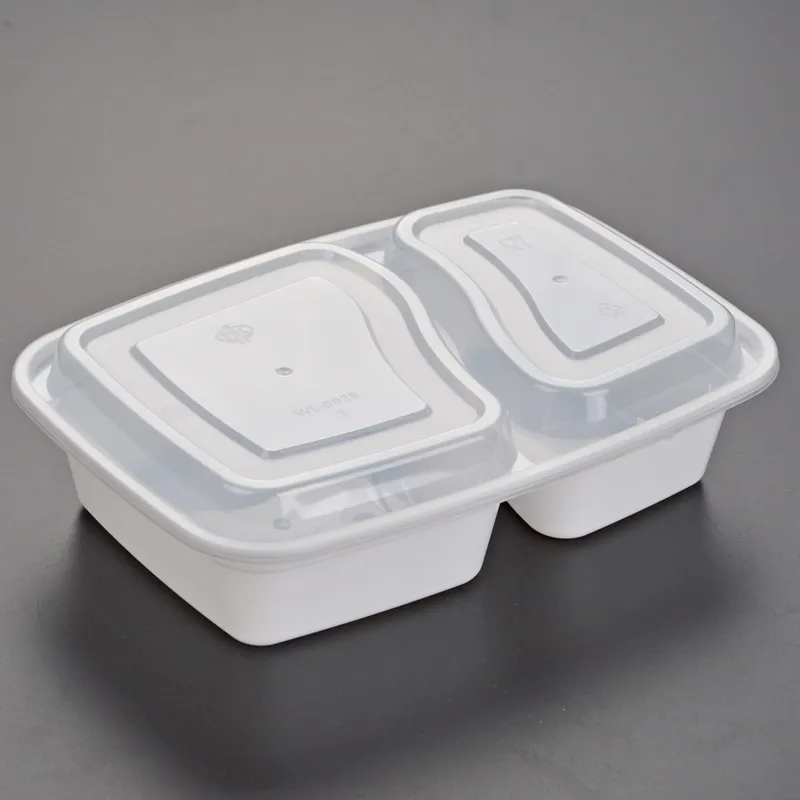 900ml Engångsplast Food Container 2-Fack Mat Måltid Förvaring Holoder 2 Färger Ta ut Box Porslin