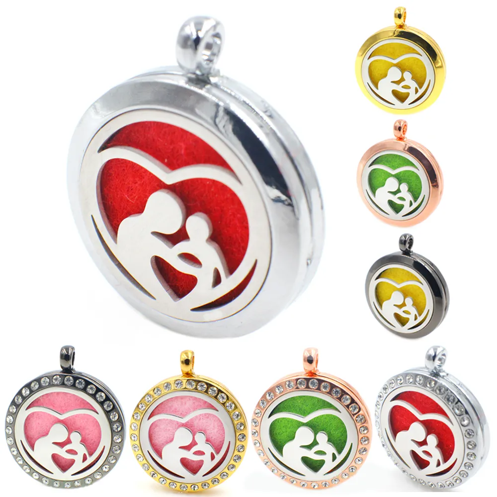 Mamma baby hjärta 30mm aromaterapi parfym Essential diffusor locket flytande locket som gåvor (gratis halsband) xx15