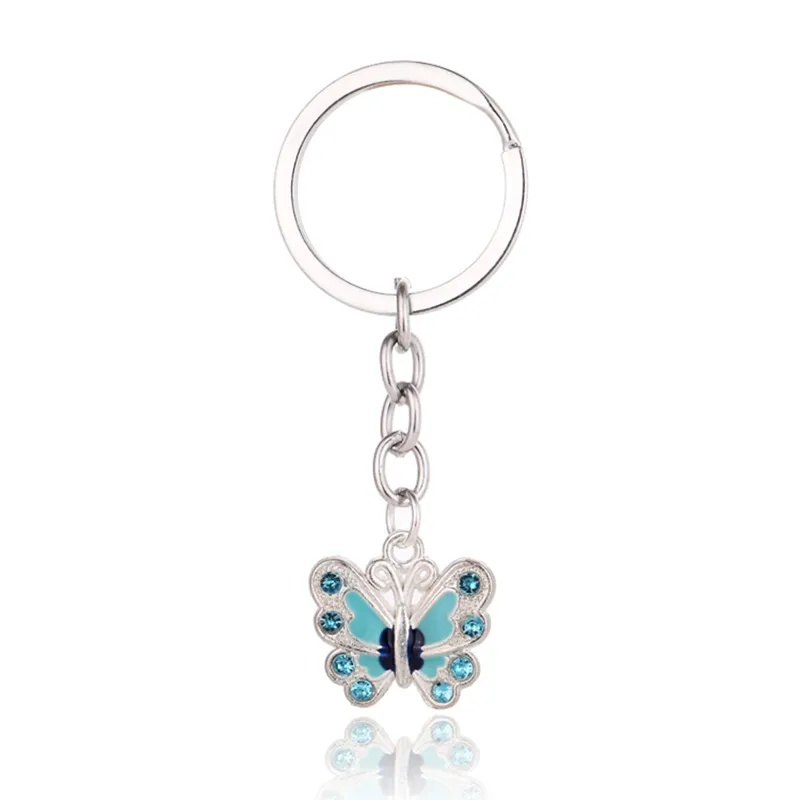 Butterfly Keychain Key Rings Crystal Alloy Vintage DIY Bag Phone Penant Accessories Jewelry Gift Keyrings