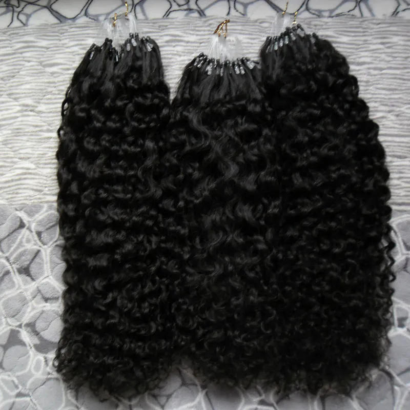 Micro Loops Naturfärg Afro Kinky Curly Micro Loop Human Hair Extensions 300g Mongolian Kinky Curly Hair Micro Link Hårförlängningar 300s