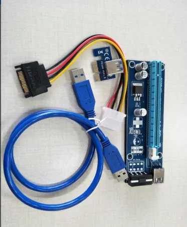 la función más nueva Tarjeta adaptadora de extensión vertical Riser 1X A 16X PCI-E PCIE E con cable USB de 60 cm de potencia para Bitcoin