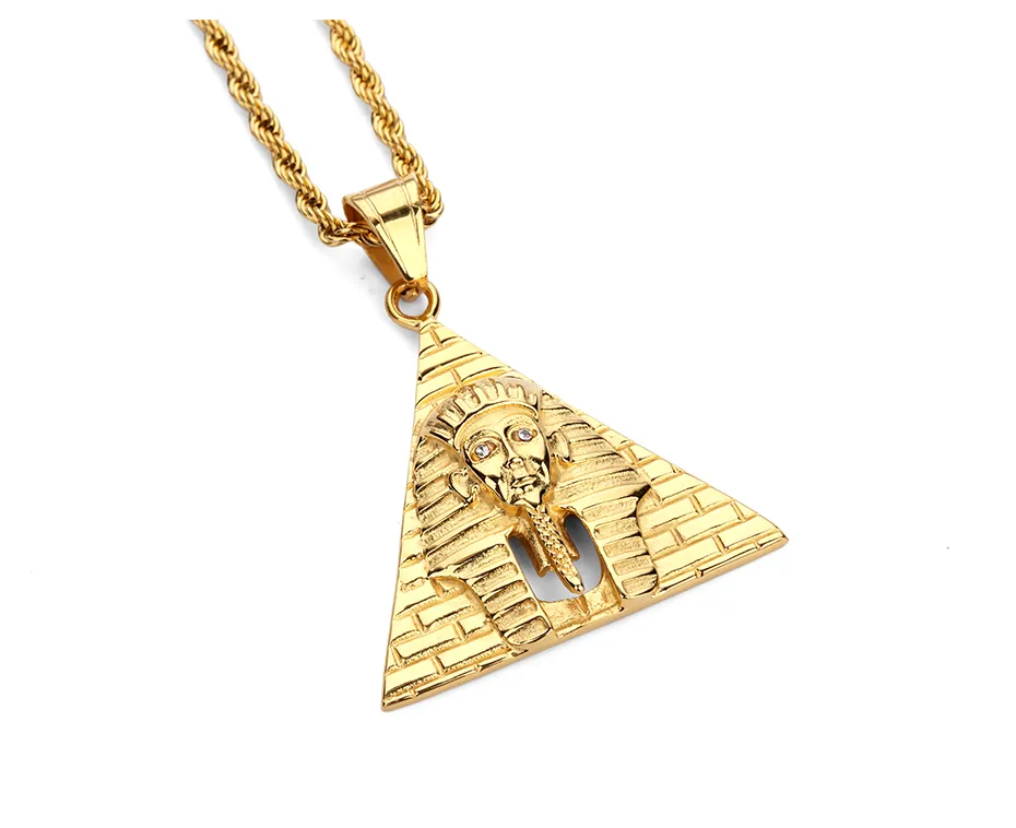 Guld Egypten Farao King Men rostfritt stål hänge halsband för män/kvinnor vintage hiphop smycken med 60 cm guldpläterad kedja