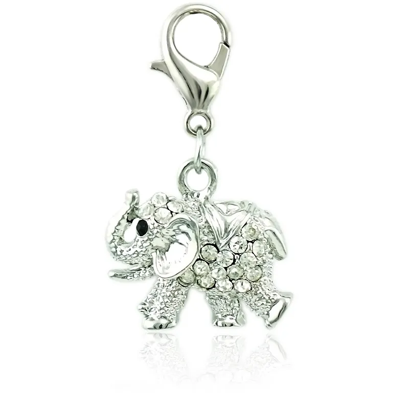 Lot mélange blanc strass éléphants cheval animaux charmes pendentifs avec fermoir à homard bricolage pour la fabrication de bijoux accessoires7905261