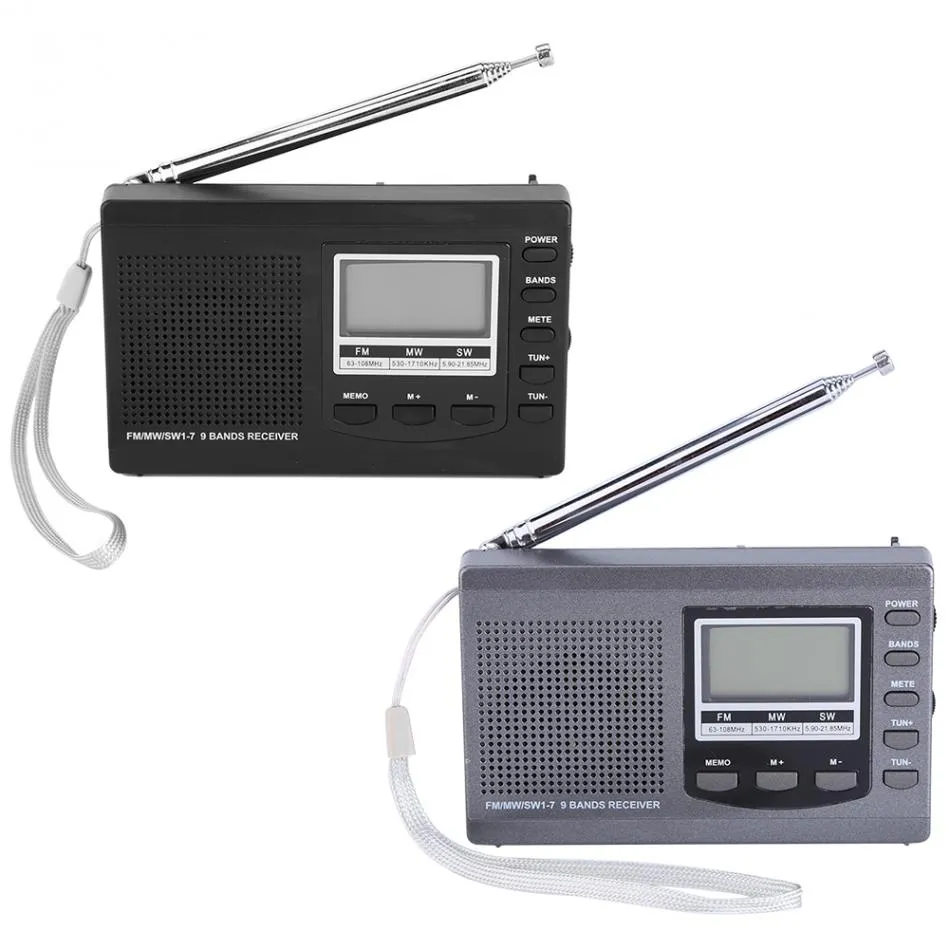 Freeshipping Draagbare Radio DSP FM / MW / SW-ontvanger Noodadio met digitale wekker FM-radio FM-ontvanger