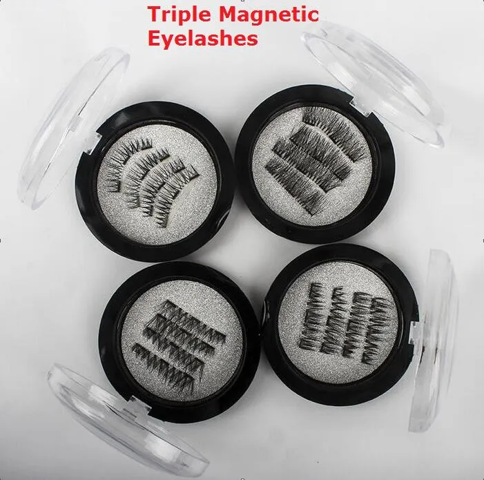 Nyaste trippel 3d magnetiska ögonfransar magnet magnetiska ögonfransar falska ögonfransar magnetiska ögonfransar makeup kit present