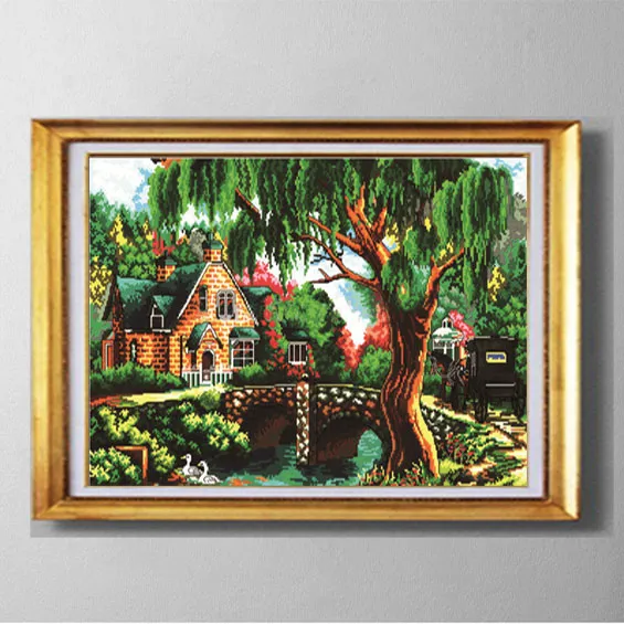 In the woods river villa scenery, DIY Cross Stitch Needlework kits Embroidery Sets painting Counted print on canvas DMC 14CT 11CT DMS