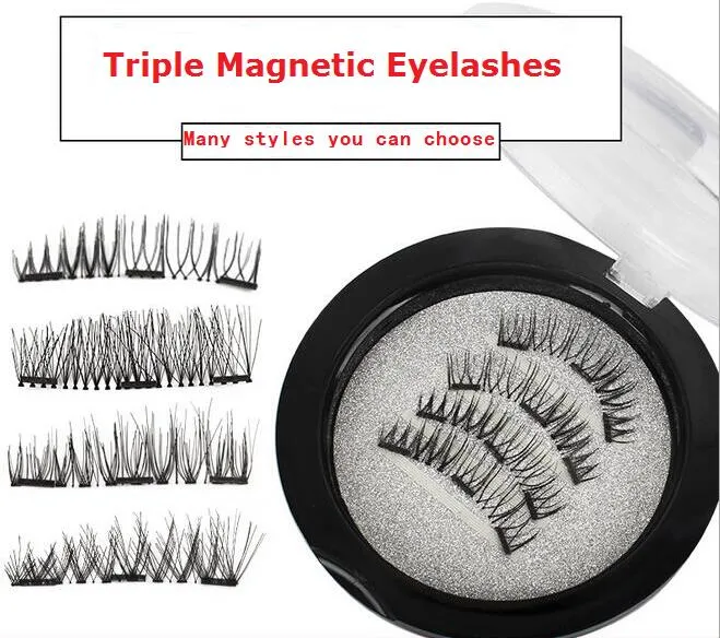 Mais novo triplo 3d pílulas magnéticas ímã magnético cílios postiestes falsos olho magnético chicote kit de maquiagem presente