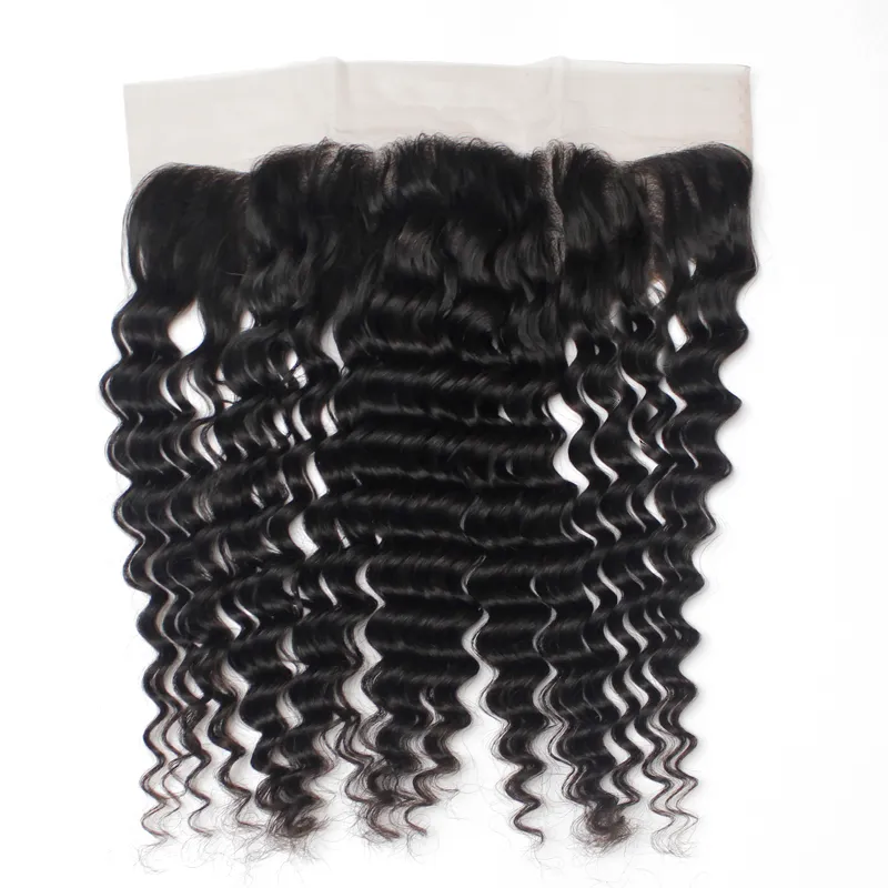 Shedding Remy Brazilian Virgin Human Hair Lace Frontal Closure Mixed Lengths lot Nautral Black 130 Deep Wavy Swiss Lace7316394