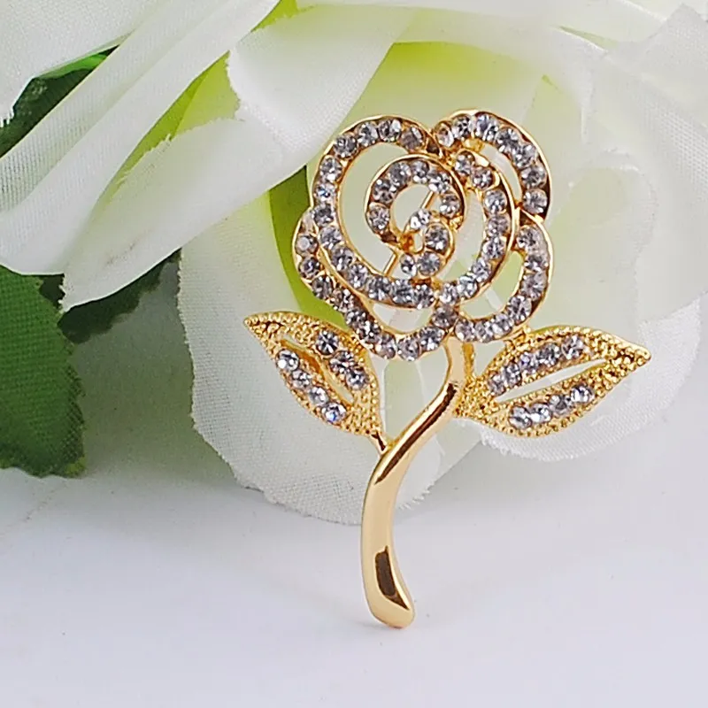 Chegada nova Cristal Rose Broche Banhado A Ouro Elegante Broches Pinos Bonito Moda Jóias Strass Broches