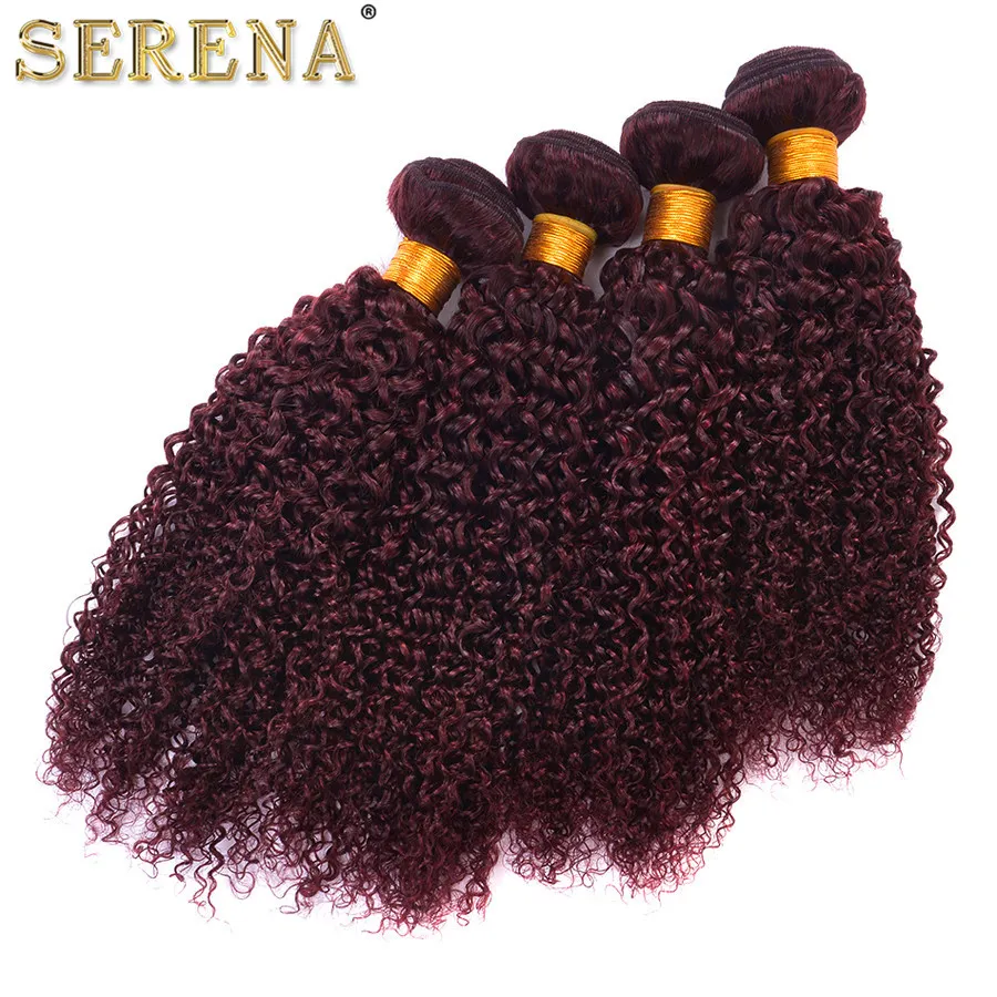 2017 new style Burgundy Hair Extensions Kinky Curly 100g 4Pcs lot Brazilian peruvian 99J Human Hair Weaves Red Wine Color hair bundles
