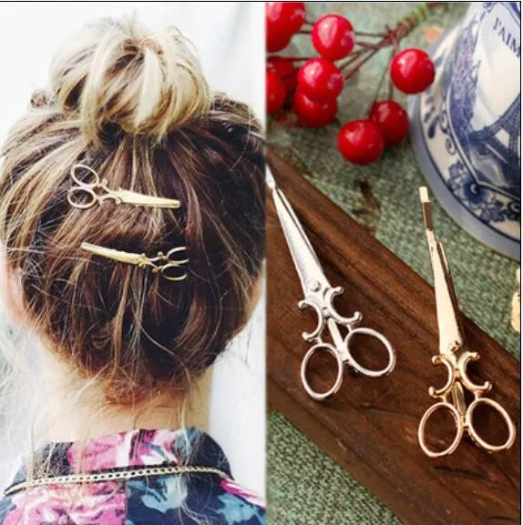 Kühle Einfache Kopf Schmuck Haarklammern Barrettes Haarnadel Gold Schere Schere Clip für Tiara Zubehör Großhandel Kleine Geschenke