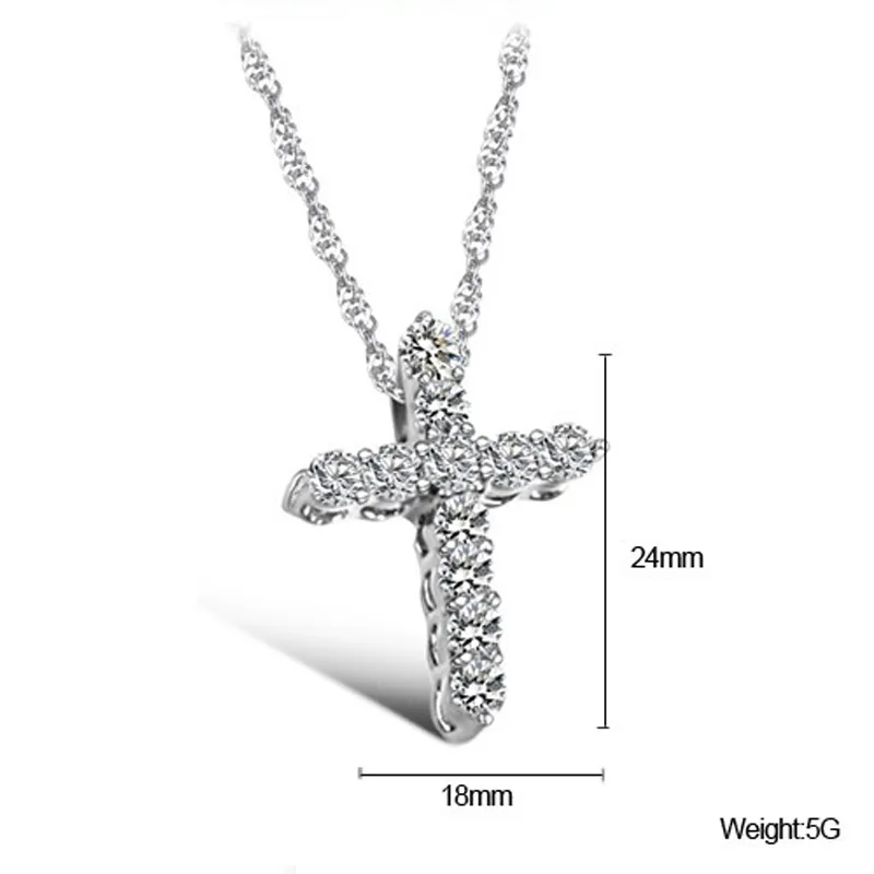YHAMNI Luxury Original 925 Sterling Silver Cross Pendant Halsband Princess Luxury Diamond Halsband Pendant för damer och kvinnor N10