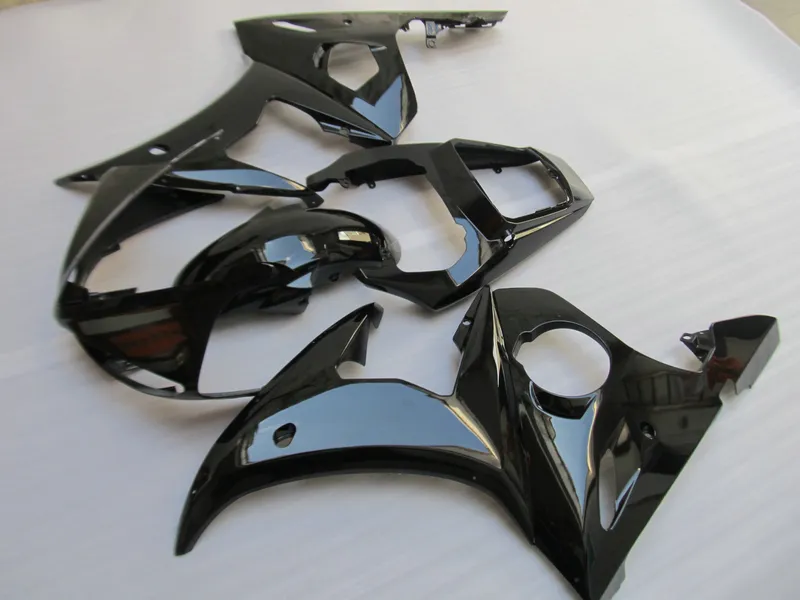 Eftermarknad Kroppsdelar Fairing Kit för Yamaha YZF R6 03 04 05 Glänsande svarta Fairings Set YZF R6 2003-2005 OT13