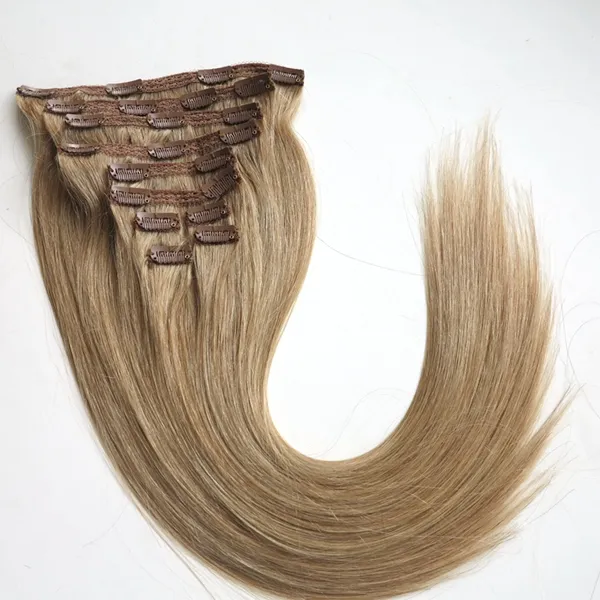 160g 22" clip in hair extensions Indian Remy human hair Black color