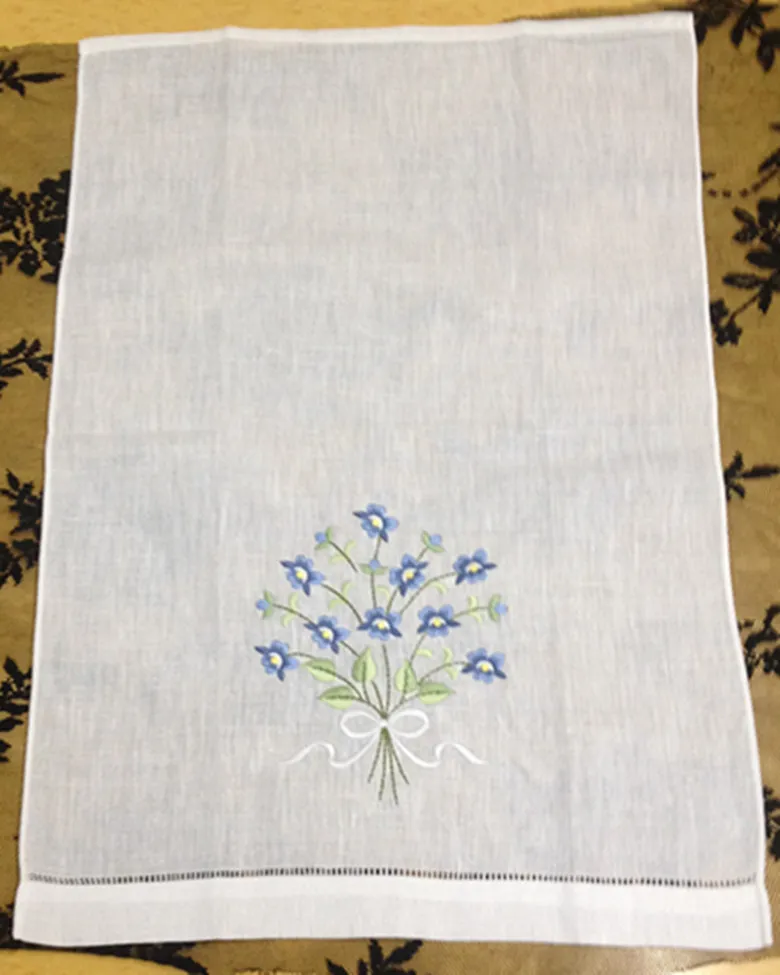 Home Textile White linen Guest Towel Hand Towel 14"x22"Beautiful Embroidered and Hemstitched Edges White Linen Ladies Handkerchief