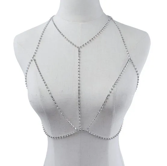 Modne damskie Bralette Chain w pełni Rhinestone Geometryczna uprząż Moda Biżuteria Biustonosz Bra Top Corade Crystal Chain Bra