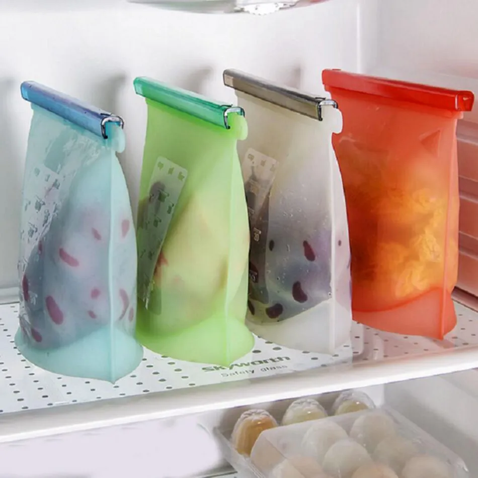 Reusable Silicone Food Fresh Bag Wraps Fridge Storage Containers Refrigerator tool Kitchen Colored Zip Bags OOA2986