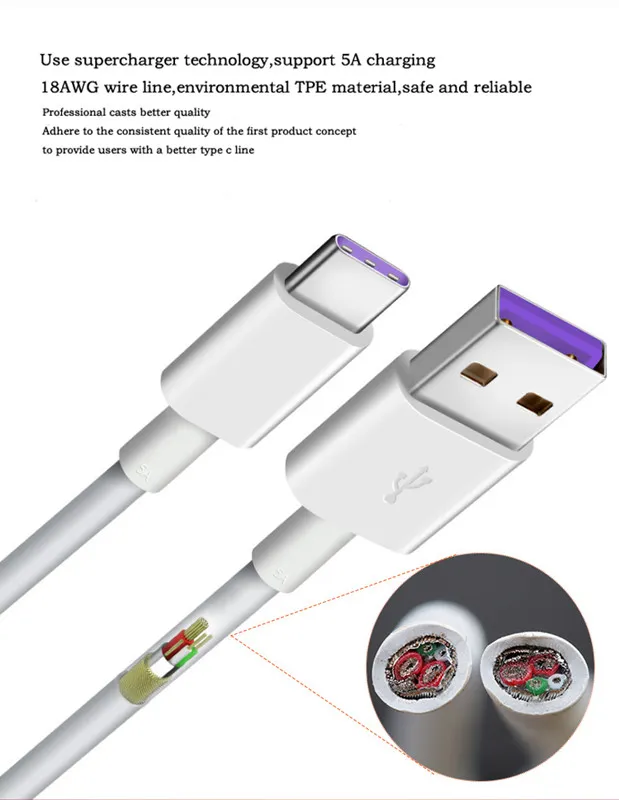 5A USB C Tipi Kablo Hızlı Şarj Sync Veri Kablosu Şarj Kabloları Şarj Hattı Yüksek Kalite 1 m / 3ft