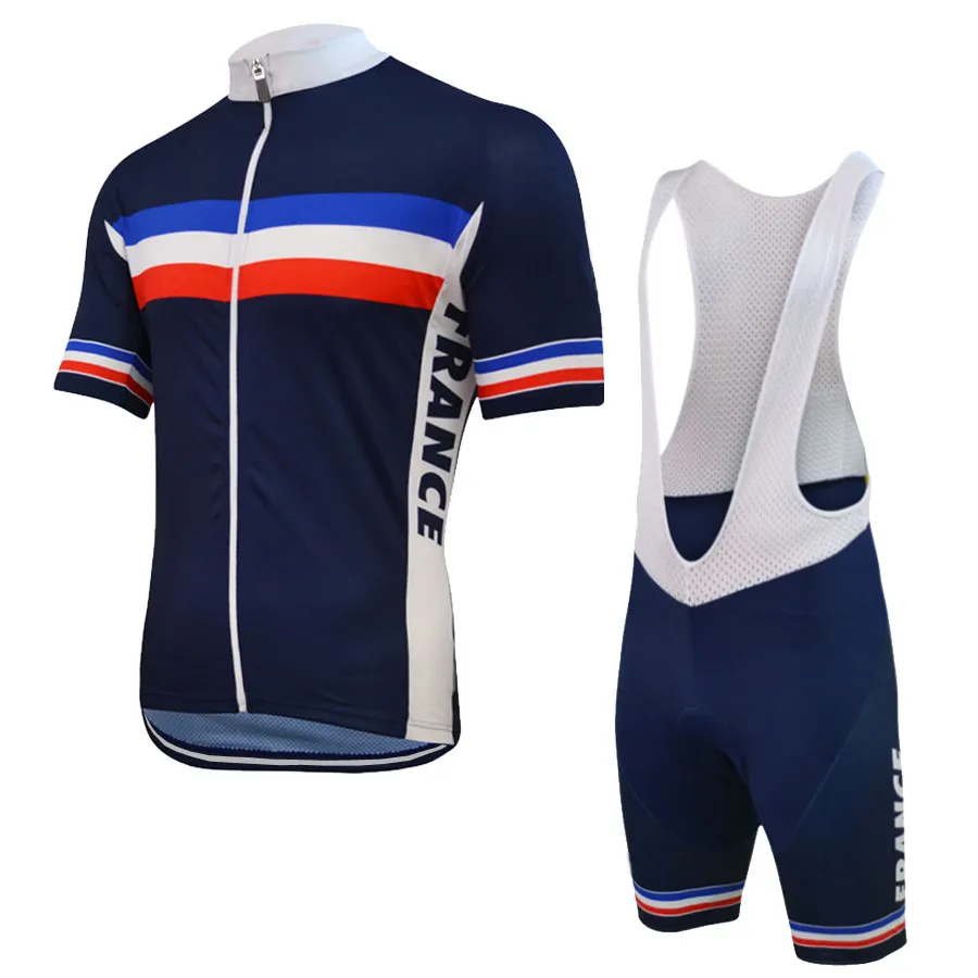 Ny anpassad Hot 2017 Jiashuo Frankrike Franska MTB Road Racing Team Bike Pro Cykel Jersey Set Bib Shorts Kläder Andning Air