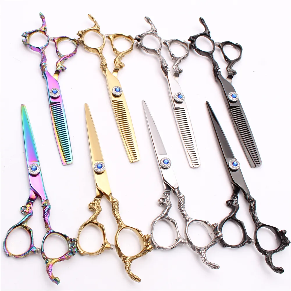 C9003 6QUOT 440C Anpassa logotypguld Professionell Human Hair Scissors Barbers039 Frisörsax Skär tunnare Shear4964848