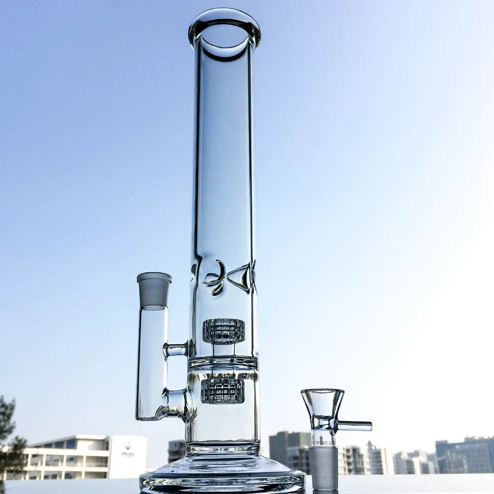 Waterpijpen Rechte Buis Bong 14 Inch Hoge Glazen Waterpijpen Stereo Matrix Perc Dab Rig Fritted Disc Glas Waterleidingen met Kom WP296