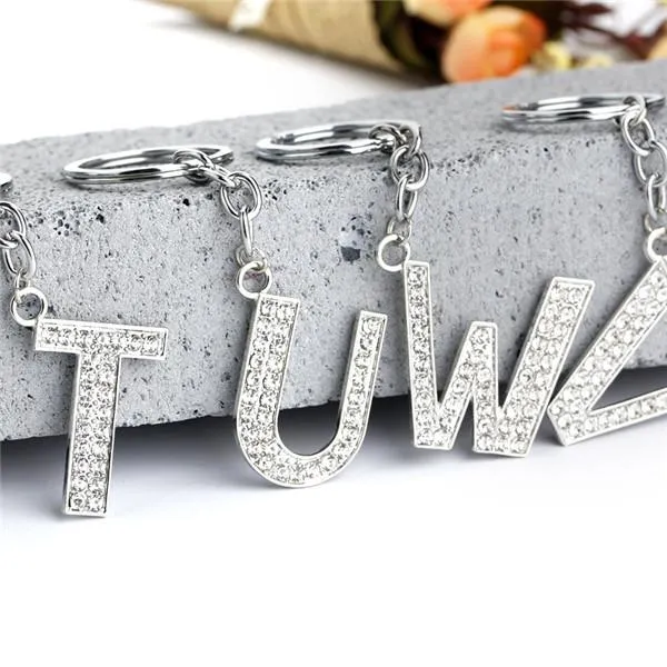 Crystal Rhinestone AZ Letras em inglês Metal Keychain Keyring Chanchains Bolsa Pingente Charms Gift9140107