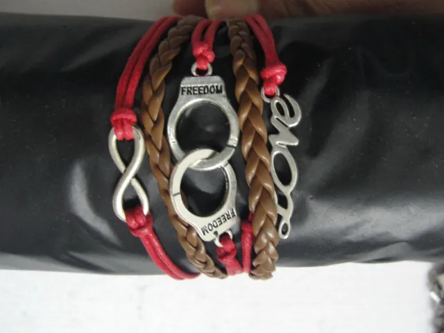 Random Multi style Leather Bracelet Infinity Cross Anchor Love Heart Owl Believe Pearl Charm Couple Bracelet