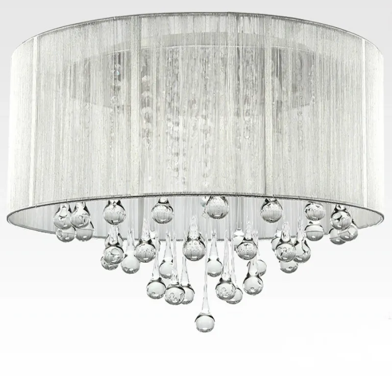 Modern Drum Pendant Light Fabric Shade Rain Drop Crystal Chandeliers 6 Lights E14 E12 Bulb Crystal Lamp Light Fixture D.45cm