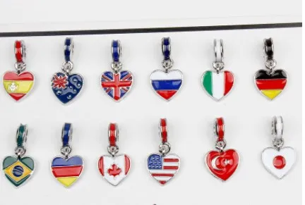 Pandora Gümüş Bilezik Uyar 13 Stil Ulusal Bayraklar Emaye Kolye Boncuk Charms Avrupa Yılan Charm Zinciri Moda DIY Takı Için