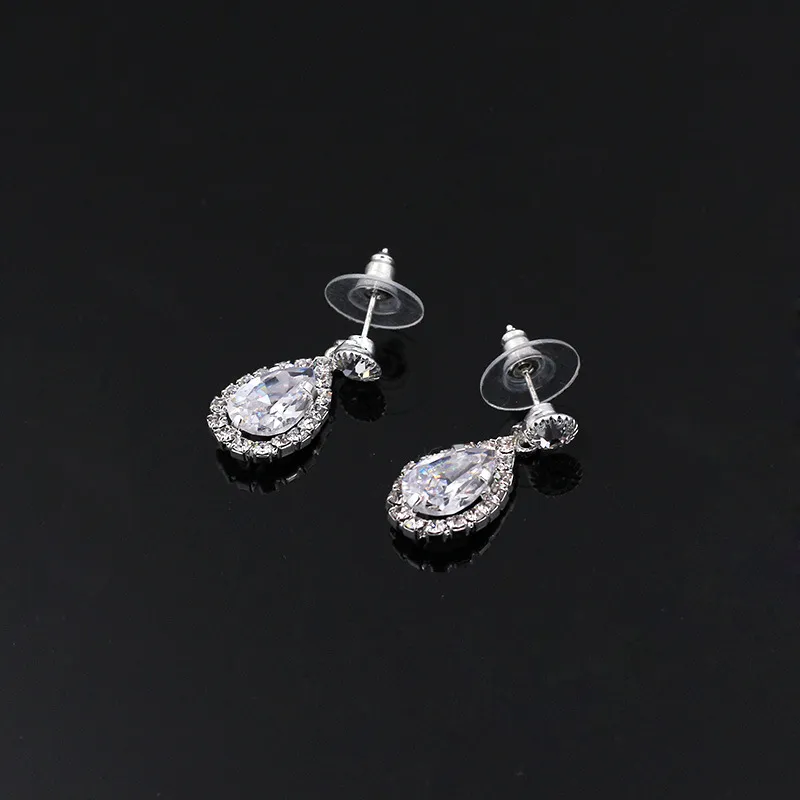 Simple Crystal Bridal Jewelry Sets Silver Color Rhinestone Water drop Earrings Necklace Sets for Women Wedding Jewelry