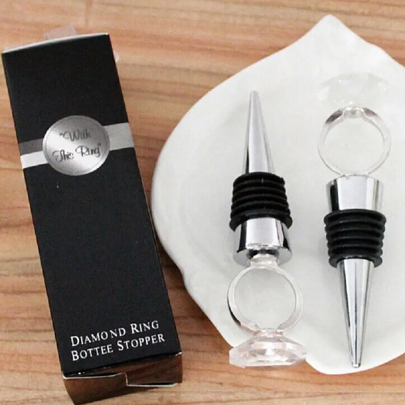 Wedding Favors Gifts Crystal Diamond Ring Wine Bottle Stopper For ...